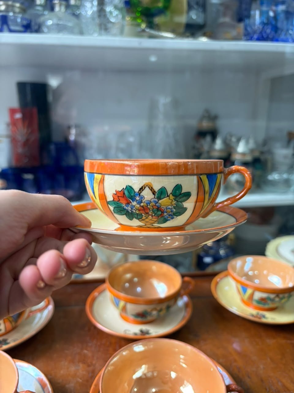 Juego de 6 dúos de té porcelana japonesa pintada a mano - Imagen 2