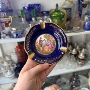 Cenicero porcelana LIMOGES azul cobalto con oro