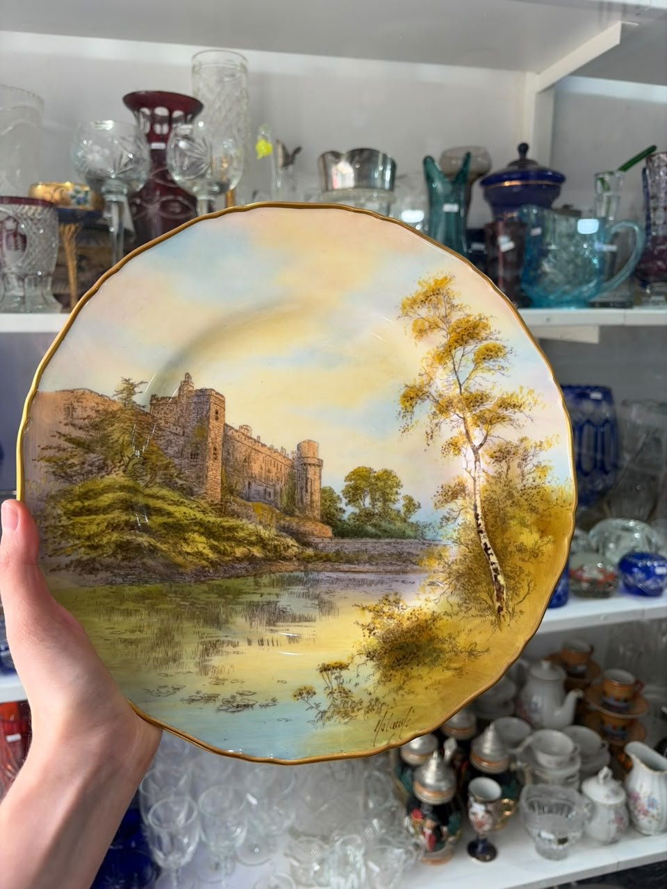 Plato porcelana inglesa de colección "Warwick Castle" bone china royal worcester england - Imagen 2