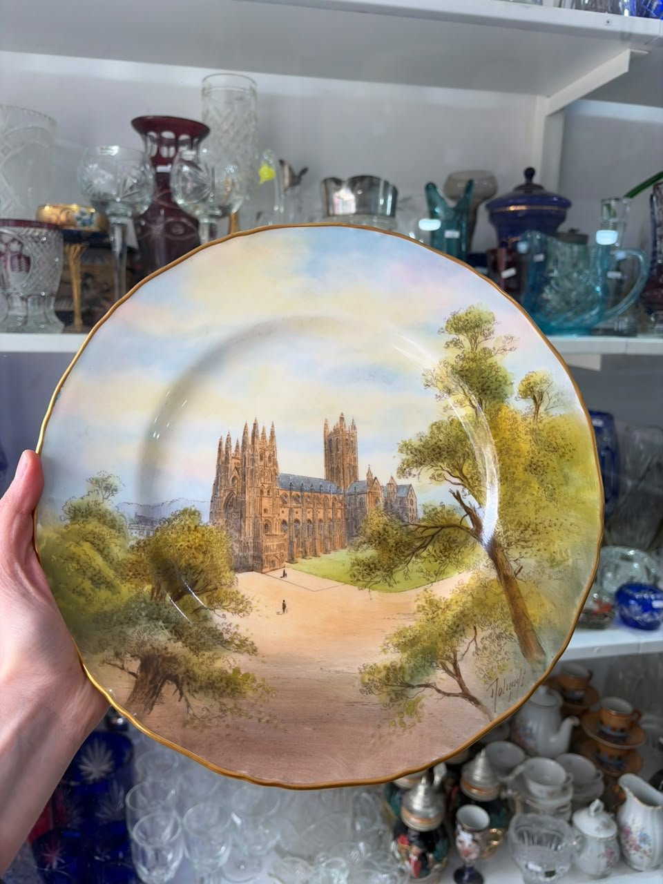 Plato porcelana inglesa de colección "Warwick Castle" bone china royal worcester england - Imagen 2