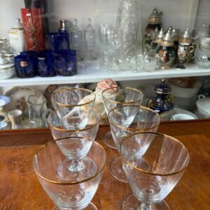 Juego de 6 copas de cristal con guarda en oro