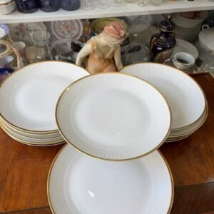 Juego de 12 platos playos porcelana verbano con oro