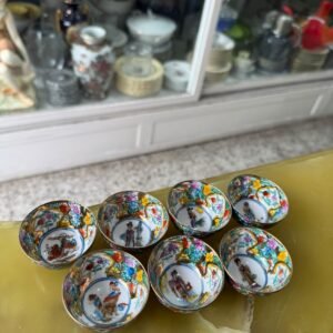 Juego de 7 despojadores porcelana oriental pintado a mano con oro