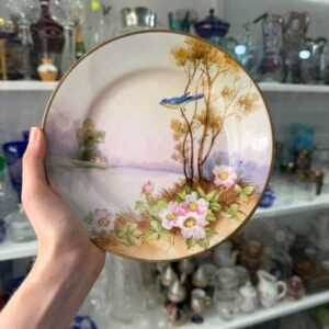 Plato porcelana NORITAKE pintado a mano con oro