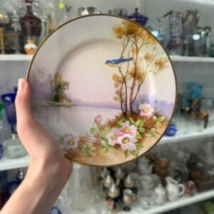 Plato porcelana NORITAKE pintado a mano con oro
