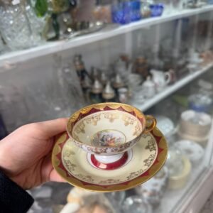 Dúo de café porcelana con oro