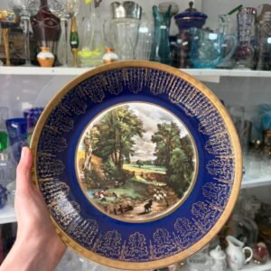 Plato de porcelana azul cobalto con oro