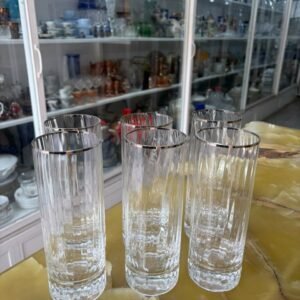 Juego de 6 vasos altos de cristal con guarda de platería