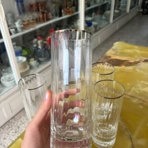 Juego de 6 vasos altos de cristal con guarda de platería