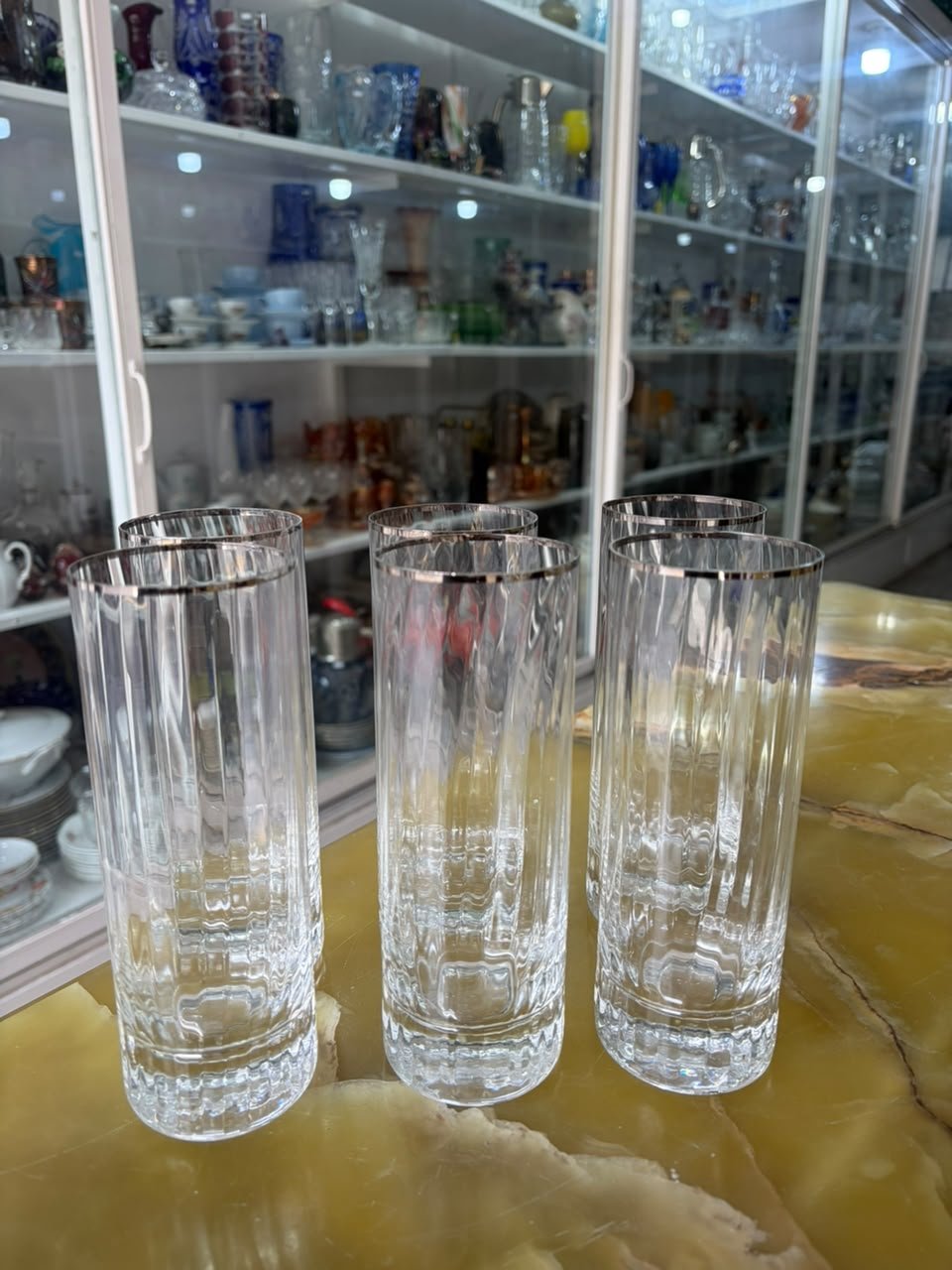 Juego de 6 vasos altos de cristal con guarda de platería - Imagen 3