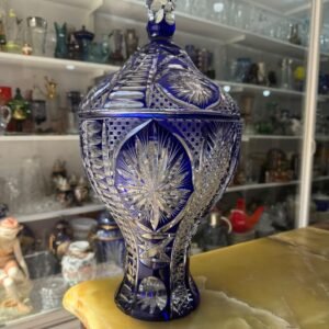 Potiche grande de cristal súper tallado azul