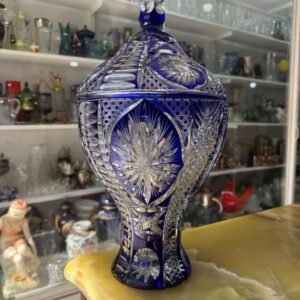Potiche grande de cristal súper tallado azul