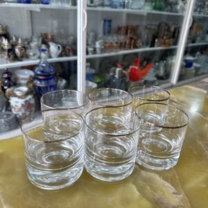 Juego de 6 vasos de whisky cristal con guarda en platería