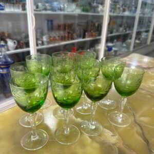 Juego de 10 copas verdes cristal tallado