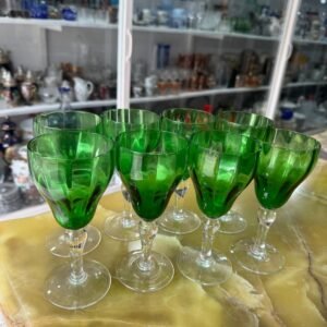 Juego de 6 copas de vino de cristal verdes