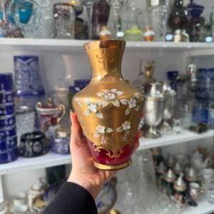 Florero de cristal de murano veneciano pintado a mano con oro