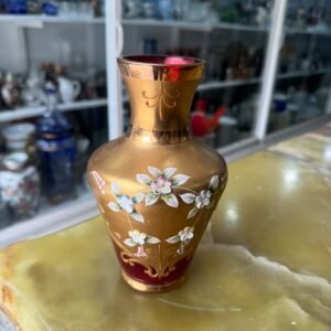Florero de cristal de murano veneciano pintado a mano con oro