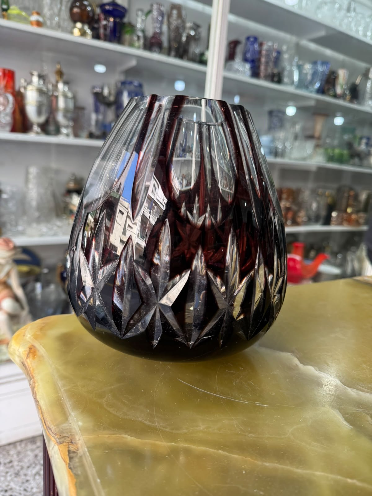 Exquisito florero de cristal súper tallado rubi