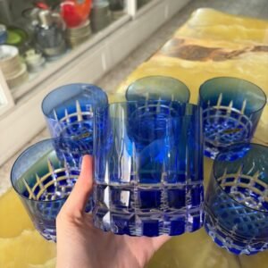 Juego de 6 vasos de whisky de cristal súper tallado azul