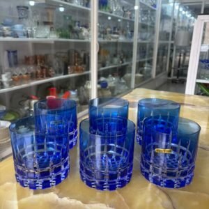 Juego de 6 vasos de whisky de cristal súper tallado azul
