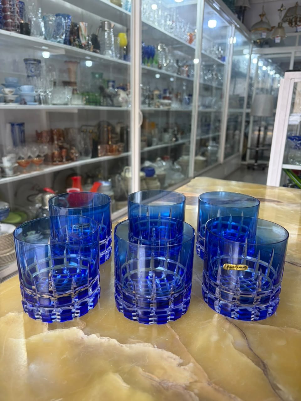Juego de 6 vasos de whisky de cristal súper tallado azul - Imagen 2
